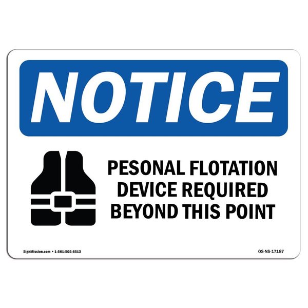 Signmission OSHA Sign, Personal Flotation Device Required With, 14in X 10in Aluminum, 14" W, 10" H, Landscape OS-NS-A-1014-L-17187